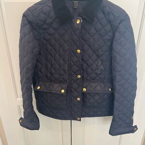 J. Crew Navy Quilted Jacket with Gold Accents